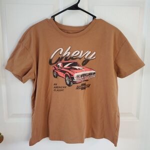 GM- General Motors Tan/Brown Chevy Camaro SS Classic Car Graphic Tee. Sz M. Y2K